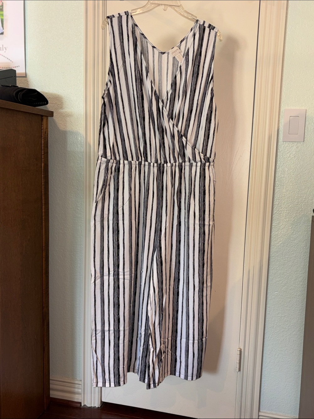 Chico's Vertical Black & White Striped Sleeveless Jumpsuit
